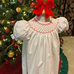 White Smocked Bubble with Red Pearls