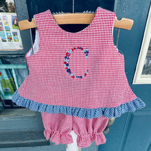 Load image into Gallery viewer, Red Gingham w/Navy Ruffle Popover Set
