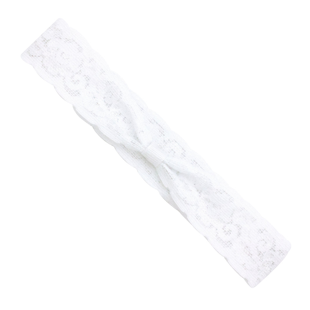 Add-a-Bow Medium Lace Baby Girls Headband - White