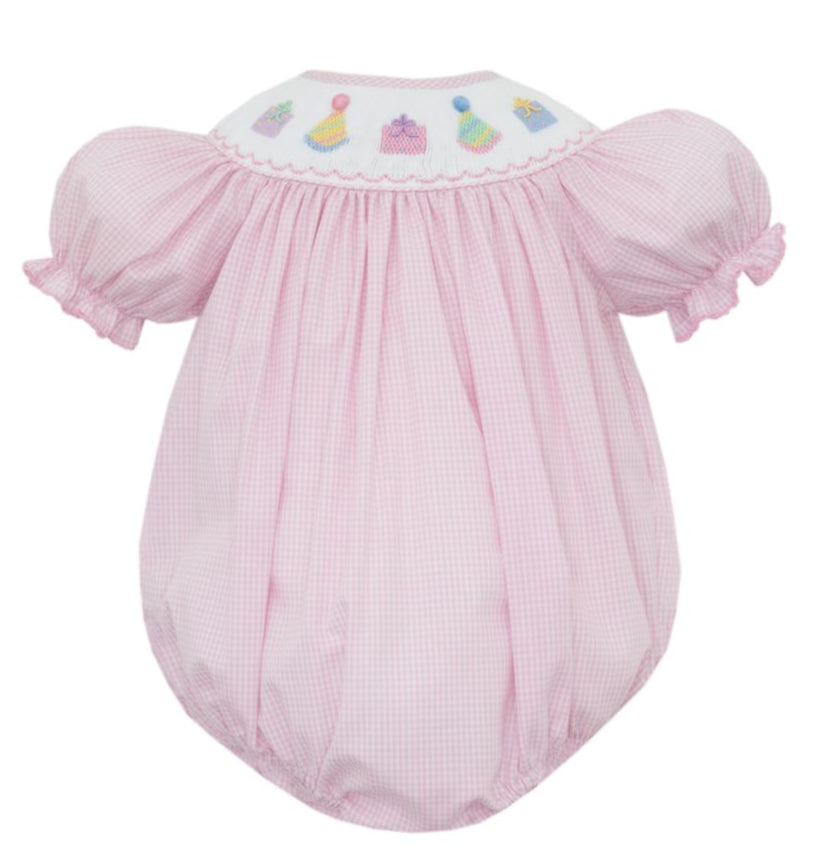 Smocked Birthday Bubble in Pink Gingham