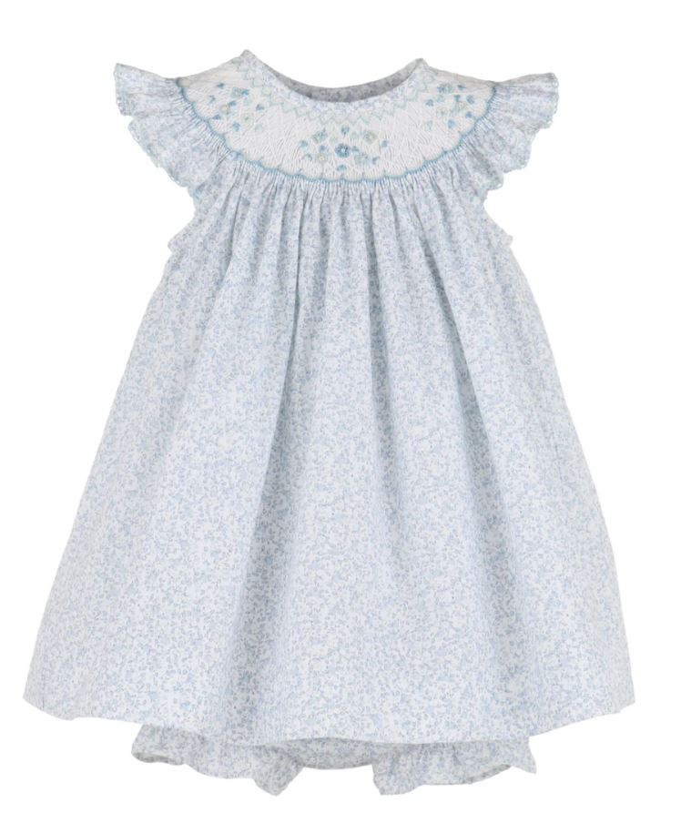 Blue Floral Smocked Bishop Dress
