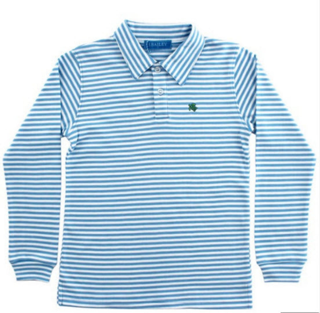 L/S Blue & White Stripe Pima Cotton Polo Shirt