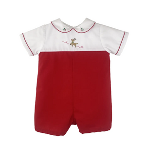Reindeer Embroidered Boy Christmas Short-All Romper