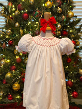 Load image into Gallery viewer, White Smocked Bishop Dress with Red Pearls
