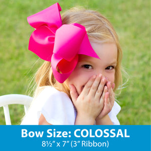 Colossal Classic Grosgrain Girls Hair Bow on a French Clip (Knot Wrap) in White