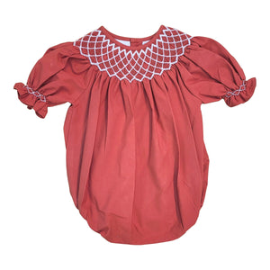 Catherine Red Smocked Bubble