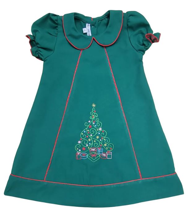 Christmas Tree Embroidered Green Dress