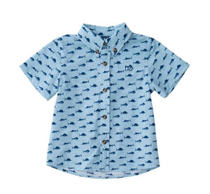 Blue S/S Shirt with Fish Print