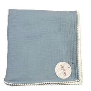 Cotton Muslim Swaddle Blanket w/ Pom-Pom Trim - Assorted styles