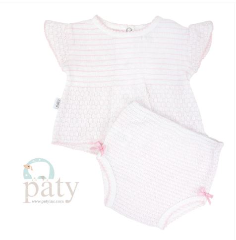 Paty Pink Pinstripe Knit 2pc Diaper Set