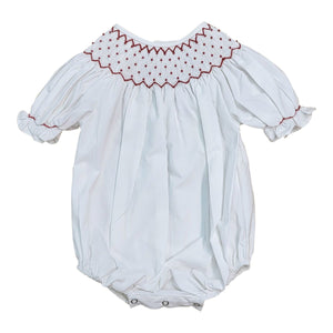 White Smocked Bubble with Red Pearls