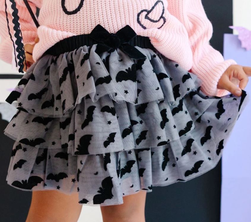Flocked Bats Halloween Tutu Skirt