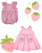 Load image into Gallery viewer, Pink Seersucker Dress with Strawberry Pockets!
