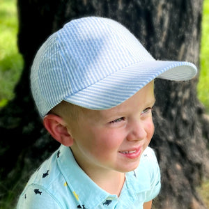 Light Blue & White Seersucker Ball Cap