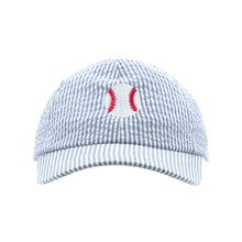 Load image into Gallery viewer, Denim Blue Seersucker Embroidered Baseball Hat
