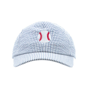 Denim Blue Seersucker Embroidered Baseball Hat