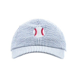 Denim Blue Seersucker Embroidered Baseball Cap