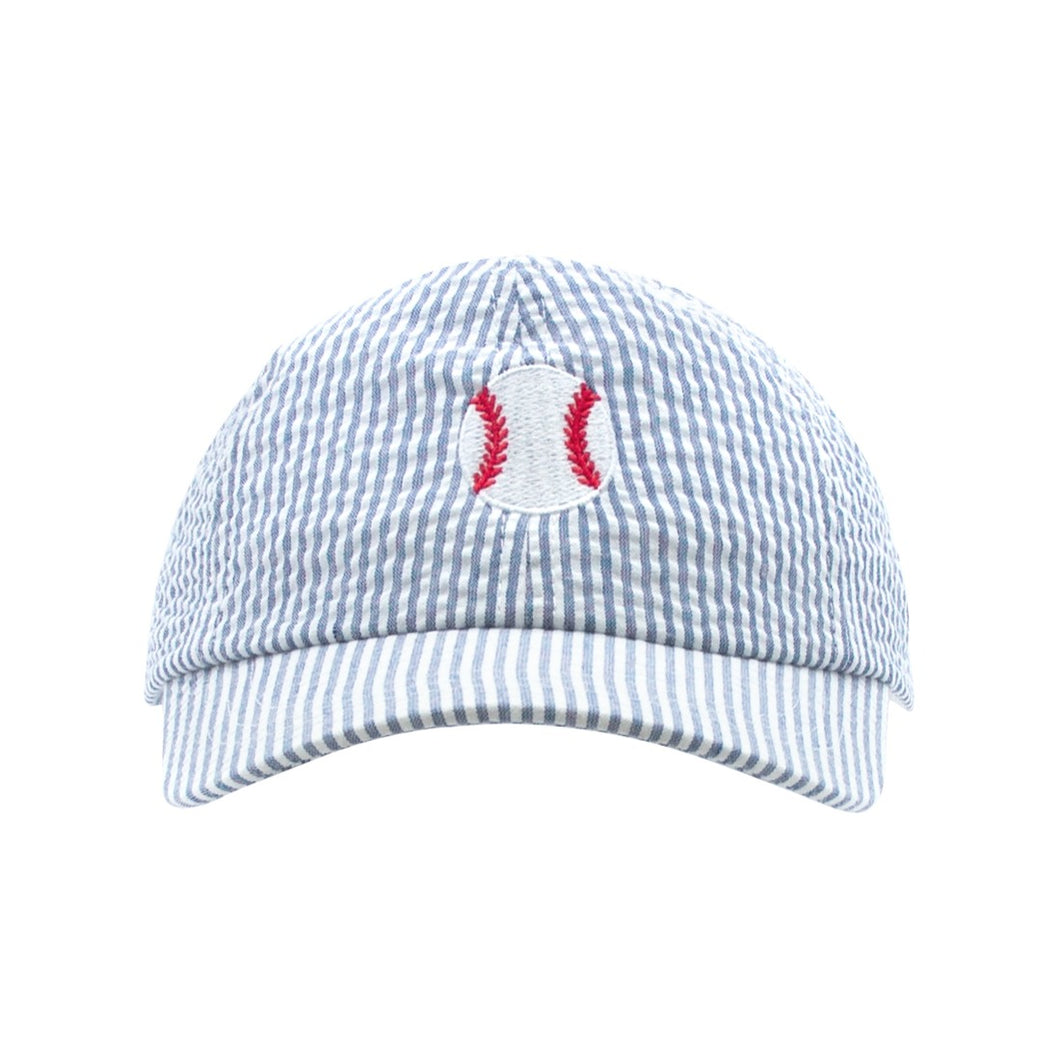 Denim Blue Seersucker Embroidered Baseball Cap