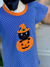 Load image into Gallery viewer, Black Cat &amp; Pumpkin Applique Knit Dress
