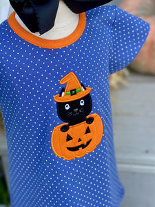 Black Cat & Pumpkin Applique Knit Dress