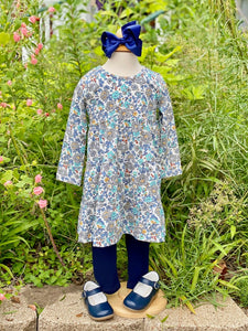 Floral Twirl Dress & Navy Legging Set