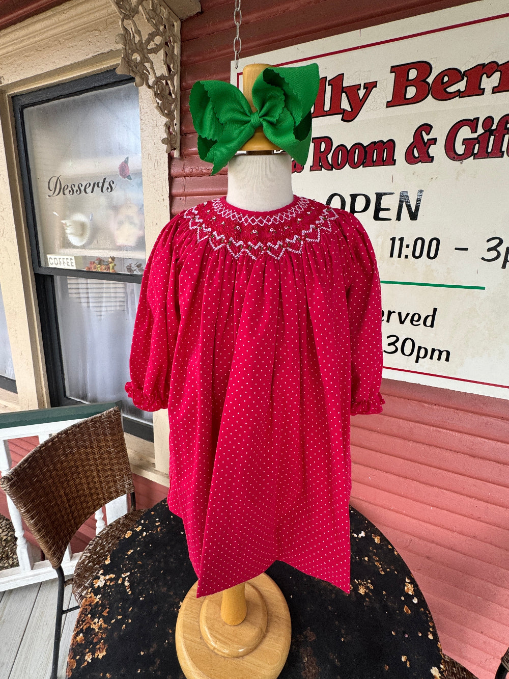 Red & White Polka Dot Smocked Dress