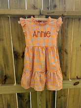 Load image into Gallery viewer, Orange Gingham Ruffle Dress
