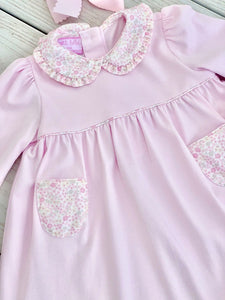 Pink Knit Dress w/ Liberty Floral Trim