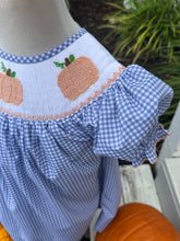 Load image into Gallery viewer, Pumpkin Trio Smocked Bishop Dress
