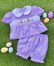 Load image into Gallery viewer, Smocked Lilac Gingham Bloomer Set - Easter Baskets
