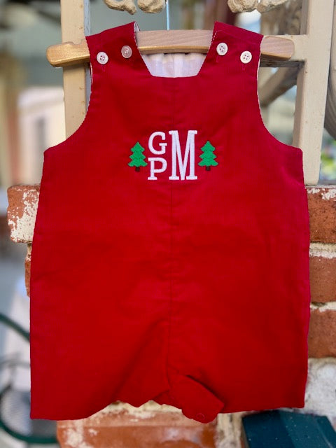 Red Corduroy John John - Monogrammed