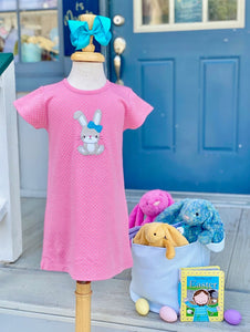 Bunny Applique Knit Dress on Bubblegum Pink w/tiny polkdots
