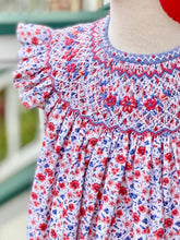 Load image into Gallery viewer, Red &amp; Blue Floral Smock Dress
