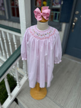 Load image into Gallery viewer, Pink Bishop Dress with Floral Smocking
