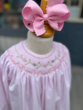 Load image into Gallery viewer, Pink Bishop Dress with Floral Smocking
