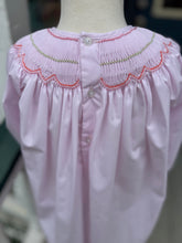 Load image into Gallery viewer, Pink Bishop Dress with Floral Smocking
