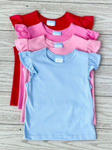 Angel Sleeve Solid T-Shirt -Pink