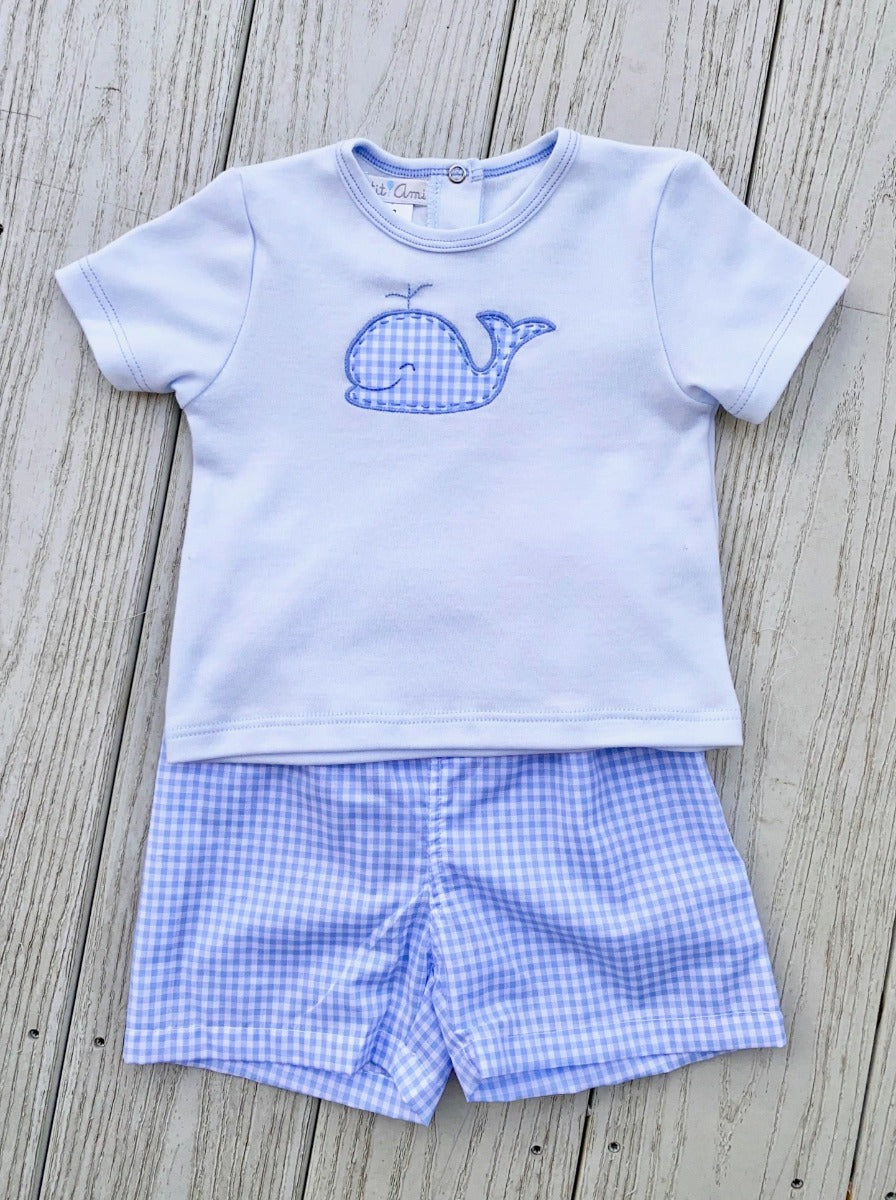 Whale Applique & Gingham Short Set - Sizes 18 mo. & 3T
