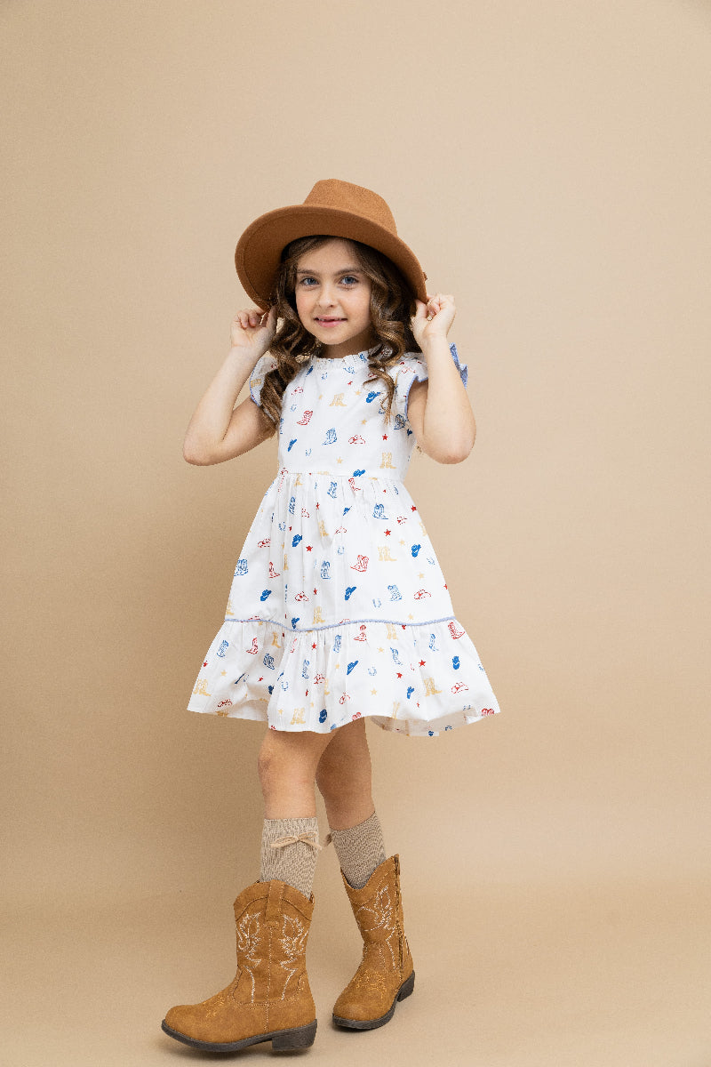 Western Printed Ruffle Dress