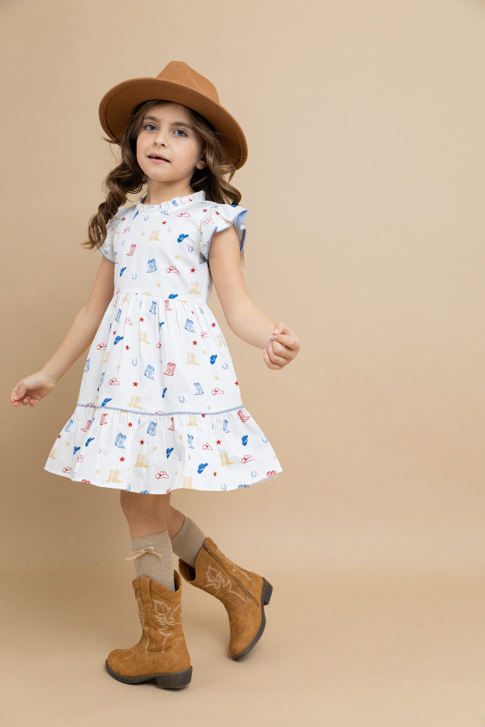 Western Printed Ruffle Dress
