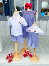 Load image into Gallery viewer, Red Wagon Appliqued Polo Top &amp; Gingham Short Set
