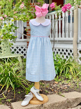 Load image into Gallery viewer, Blue &amp; White Gingham Dress w/ Pink Trim
