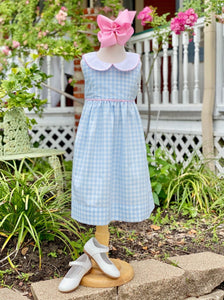 Blue & White Gingham Dress w/ Pink Trim