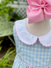 Load image into Gallery viewer, Blue &amp; White Gingham Dress w/ Pink Trim
