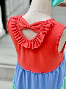Hot Coral Colorblock Twirl Dress