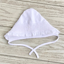Load image into Gallery viewer, Cross Embroidered Knit RUFFLED Bonnet
