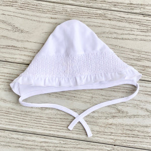Cross Embroidered Knit RUFFLED Bonnet