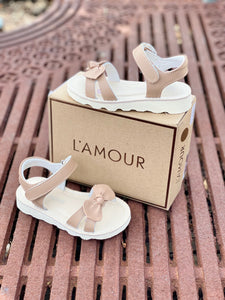 Leigh Bow Sandal w/ Velcro Closure - Latte