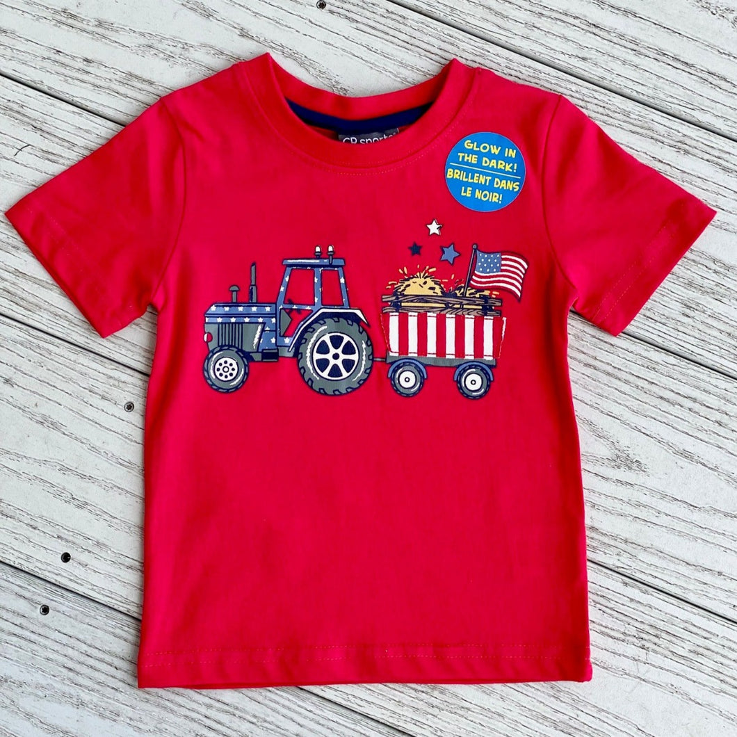 Patriotic Tractor, Flag T-Shirt and Glows in the Dark! Size 12 months only