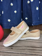 Load image into Gallery viewer, Mary Jane Canvas Shoes - Light Gold Metallic Sparkle
